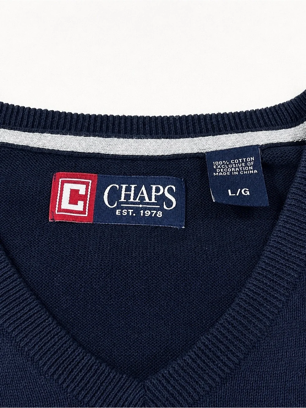 Chaps Men’s Navy Blue Cotton V-Neck Sweater Vest Size L Classic Preppy